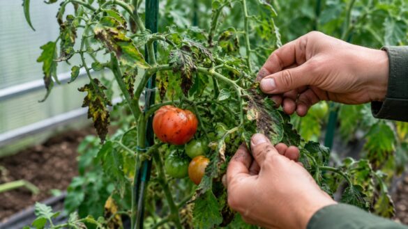 Zaraza ziemniaczana na pomidorach: sprawdź pierwsze objawy na liściach, łodygach i owocach. Zobacz, co usunąć, jak zahamować infekcję i kiedy porażone rośliny trzeba wyrzucić z uprawy. krok po kroku.