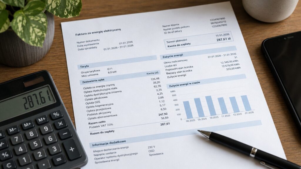 Rachunek za prąd w 2026 roku — jak sprawdzić taryfę, opłaty i zużycie energii