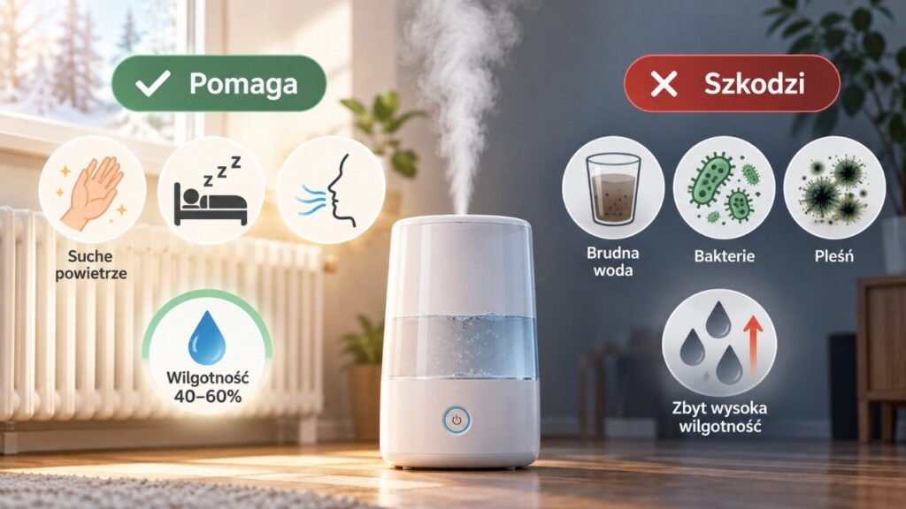 Nawilżacz powietrza przy ogrzewaniu: kiedy pomaga, a kiedy roznosi bakterie i pleśń