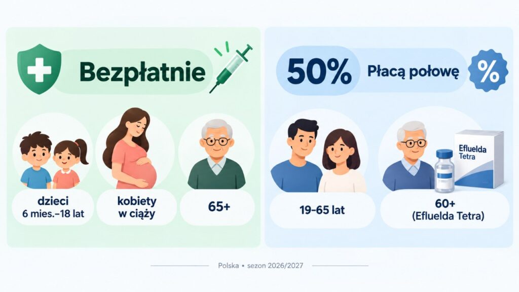 Sezon grypy 2026/2027 w Polsce: kto ma szczepienie bezpłatnie, a kto płaci połowę