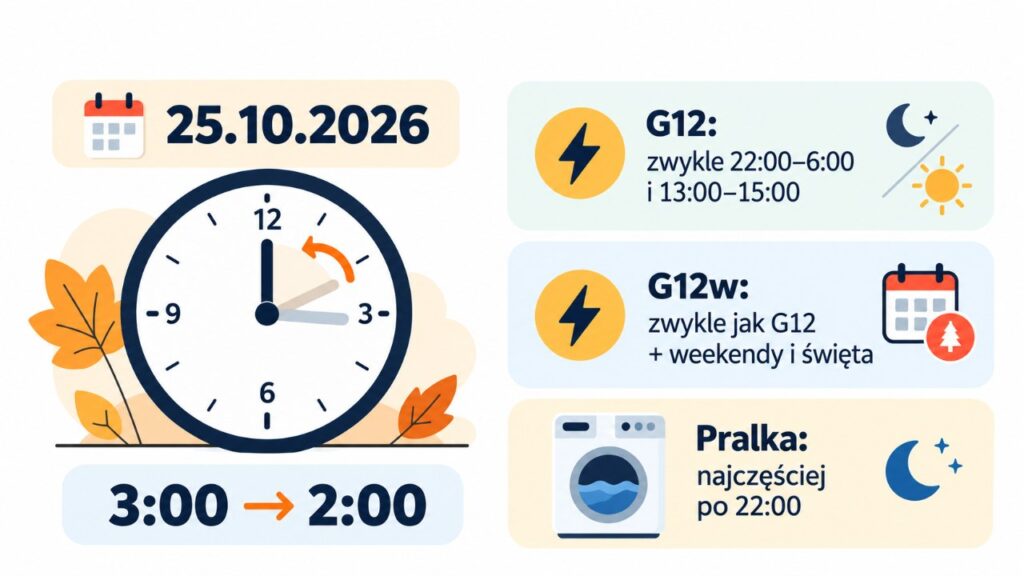 Zmiana czasu 25 października 2026: czy zmienią się godziny taniego prądu w G12 i G12w oraz kiedy włączyć pralkę